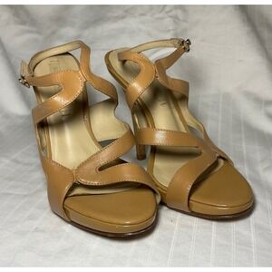 BCBG Max Azria Tan Leather Sexy Strappy Platform Stiletto Sandals Size 5.5
